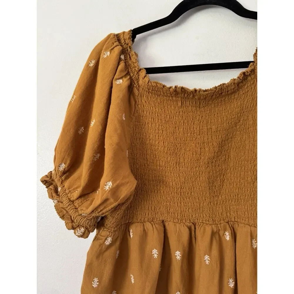 Old Navy Mustard Yellow Smocked Puff Sleeve Peasant Top Women’s Size Large